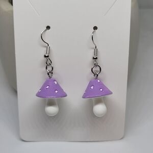 Purple and White Mushroom Earrings